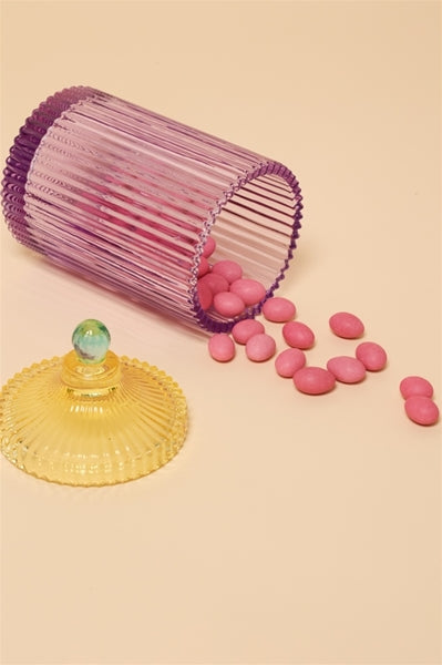 Glas krukke m. låg - Violet/gul