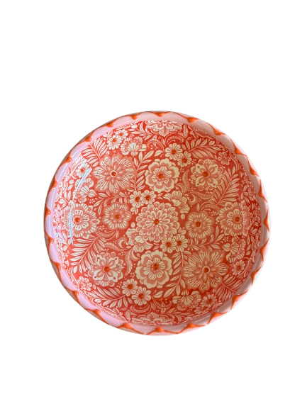 Florencia Low Bowl - Rød/rosa - Keramikskål med blomstermotiv - Kulora