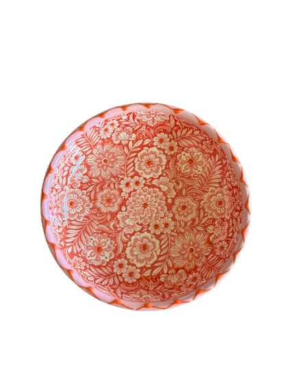 Florencia Low Bowl - Rød/rosa - Keramikskål med blomstermotiv - Kulora
