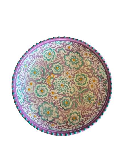 Florencia Low Bowl - Lilla/tyrkis - Keramikskål med blomstermotiv - Kulora