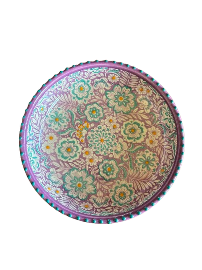 Florencia Low Bowl - Lilla/tyrkis - Keramikskål med blomstermotiv - Kulora
