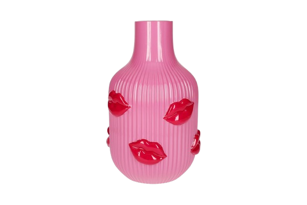 Pink l'amour Lips vase - Lyserød/Pink - Glasvase til blomster med pink/røde kys på - Kulora 