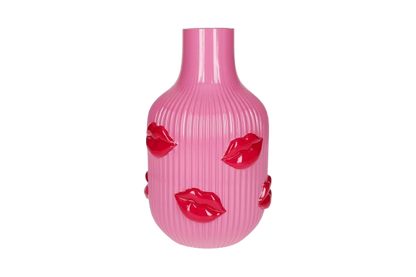 Pink l'amour Lips vase - Lyserød/Pink - Glasvase til blomster med pink/røde kys på - Kulora 