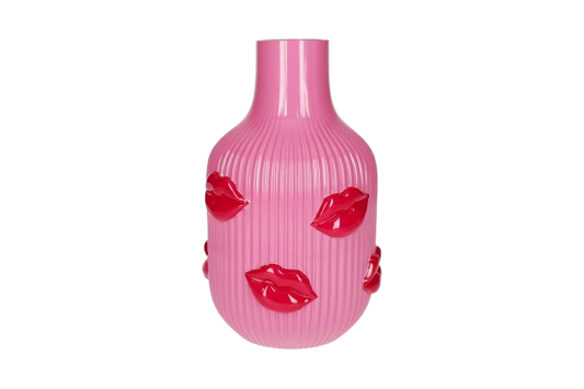 Pink l'amour Lips vase - Lyserød/Pink - Glasvase til blomster med pink/røde kys på - Kulora 