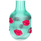 Blå l'amour Lips vase  - Tyrkis og pink - Glasvase til blomster med kys på - Kulora 