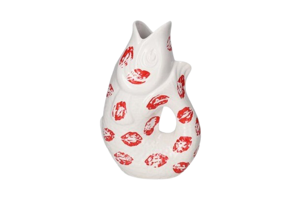 Monsieur Carafon fiske vase/kande - Hvid og rød - Vase til blomster eller kande til vand i motivet fisk med kys på - Kulora