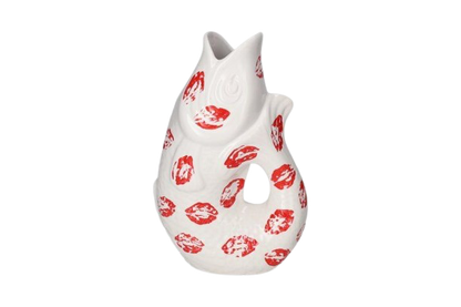 Monsieur Carafon fiske vase/kande - Hvid og rød - Vase til blomster eller kande til vand i motivet fisk med kys på - Kulora