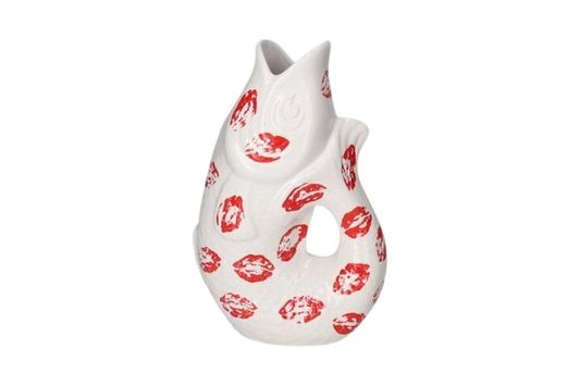 Monsieur Carafon fiske vase/kande - Hvid og rød - Vase til blomster eller kande til vand i motivet fisk med kys på - Kulora