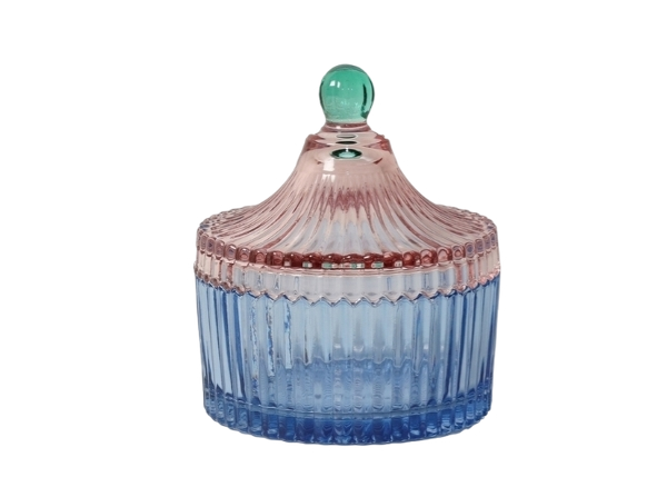 Glas krukke m. låg - Blå/rosa