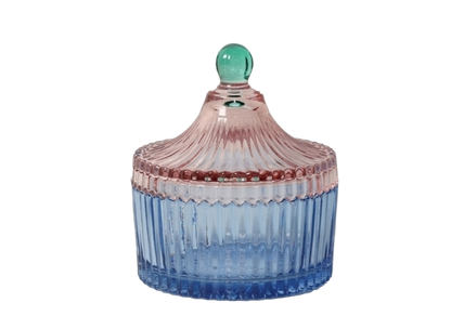 Glas krukke m. låg - Blå/rosa