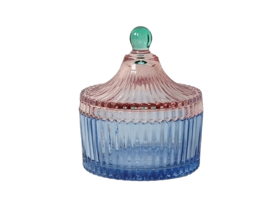 Glas krukke m. låg - Blå/rosa