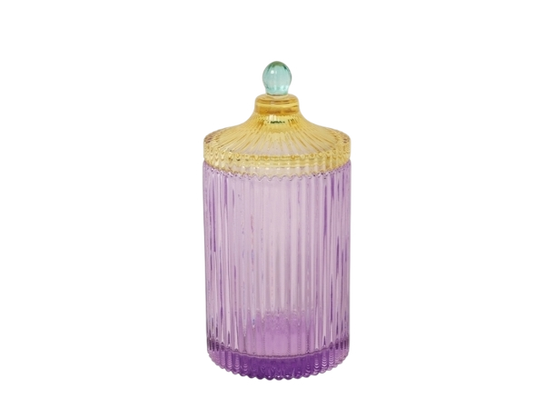 Glas krukke m. låg - Violet/gul