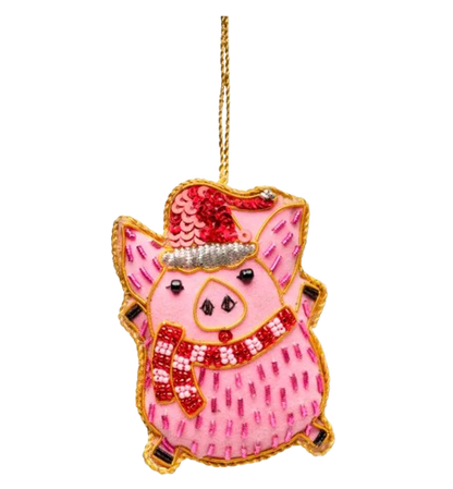 Ornament af en julegris - Pink og rød - Til at hænge - Kulora
