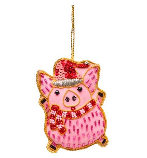 Ornament af en julegris - Pink og rød - Til at hænge - Kulora