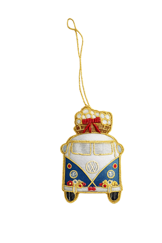 Folkevogns ornament - Blå/hvid - Ophæng af en blå og hvid folkevogn - Kulora