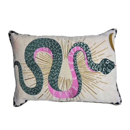 Inked Snake Cushion - Pink/Grøn/Guld/Hvid - Kulora