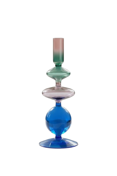 Glas lysestage - Kobolt/lys blå/grøn/pink - Høj lysestage i glas med organiske former - Kulora 