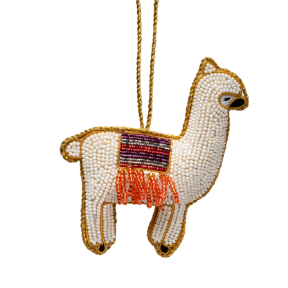 Ornament af en lama - Hvid og rødlige nuancer - Til at hænge - Kulora