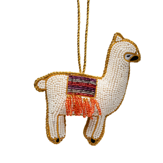 Ornament af en lama - Hvid og rødlige nuancer - Til at hænge - Kulora