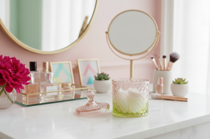 Glas krukke m. låg - Lime/rosa