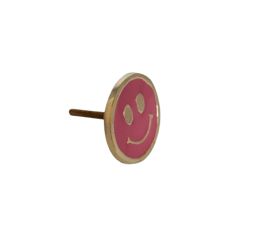 Doorknob Brass Smiley - Pink
